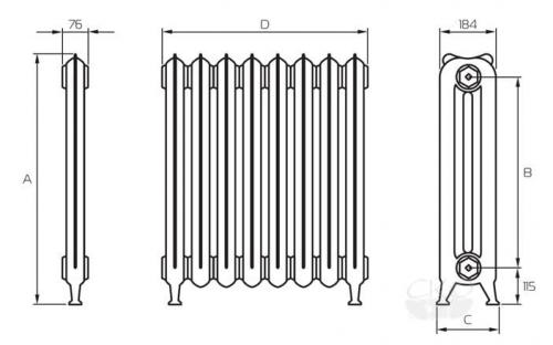Размеры секции чугунных радиаторов отопления. Размеры чугунных радиаторов в зависимости от их типа